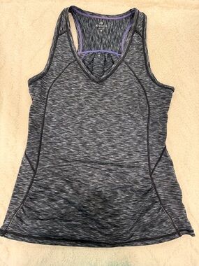 Athleta Gray Space-Dye Racerback Tank with Purple Trim